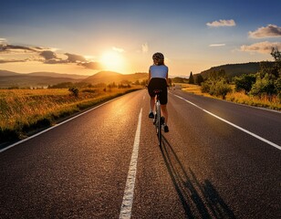 Fototapeta premium person riding a bike at sunset