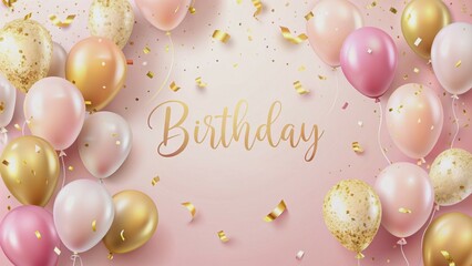 Pink and Gold Balloon Birthday Celebration, balloons , confetti , party , celebration