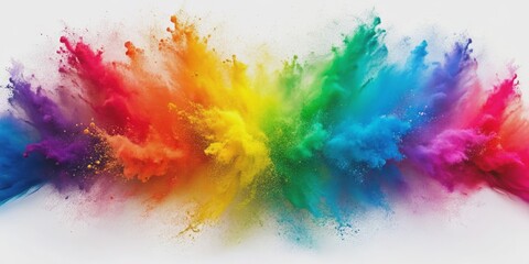 Obraz premium Rainbow Powder Explosion on White Background, Abstract , Color , Design , Art