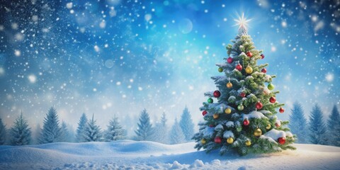 Obraz premium Snowy Winter Wonderland with a Christmas Tree, Digital Painting, Christmas tree, snow, winter , holidays