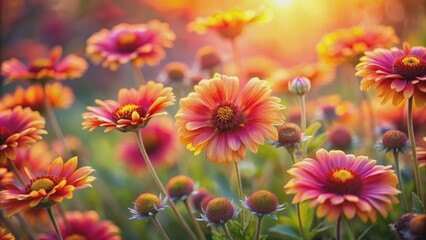 Fototapeta premium Sunset Glow Close-Up of a Vibrant Pink and Orange Flower, sunset, flower, blossom, nature