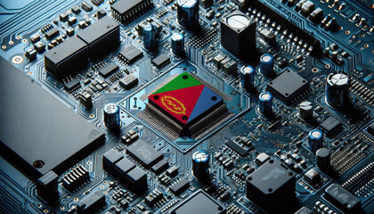 An intricate microchip with the Eritrea flag embedded, representing the innovation and technological advancements of the Eritrea in the field of electronics and microtechnology