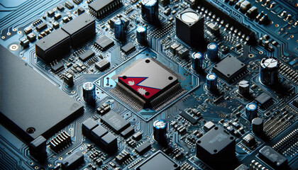 An intricate microchip with the Nepal flag embedded, representing the innovation and technological advancements of the Nepal in the field of electronics and microtechnology