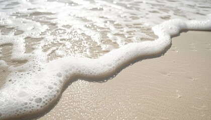 Soothing close up  ocean waves gently rolling onto the sandy beach in a serene view