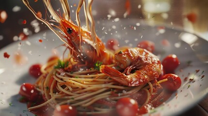  Spaghetti with Shrimp & Cherry Tomatoes in Parmesan Cheese