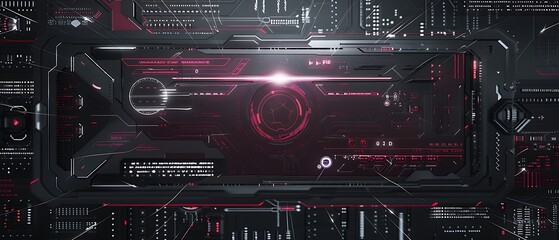 Obraz premium Sophisticated Grey and Burgundy Tech Background with Sleek Virtual Interface Elements, Perfect for Advanced Communication and Innovation Themes