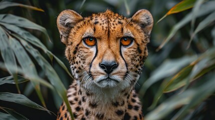 Obraz premium Graceful Cheetah Portrait in Lush Jungle Habitat
