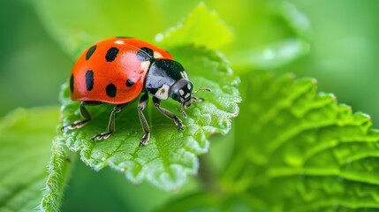 Obraz premium Ladybug on a Green Leaf