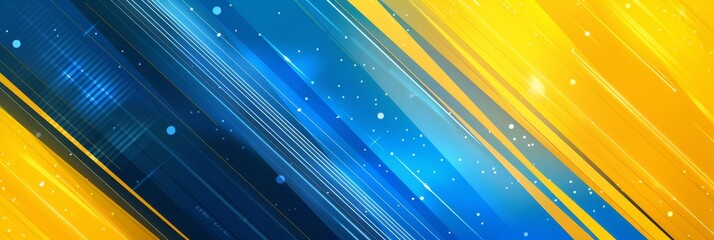 Dynamic abstract tech background with blue and yellow gradient, light streaks, and futuristic elements