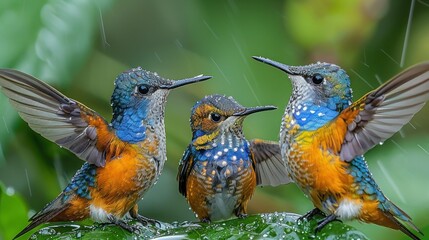 Fototapeta premium Fight for Territory: Santa Marta Woodstar Hummingbirds in Colombian Jungle Habitat