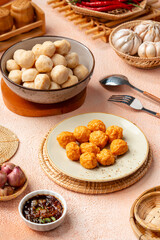 Bakso Ayam, Raw Indonesian Chicken Meatball in a bowl