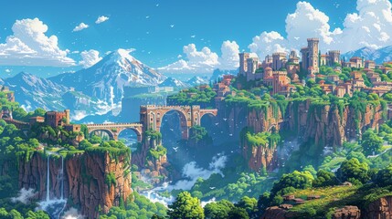 Fototapeta premium A beautiful landscape with a bridge and a castle