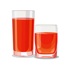 Full glasses of orange juice isolated on white background. Vector illustration in flat style with drink. Clipart for card, banner, flyer, poster design