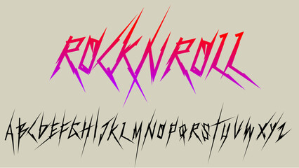 Sharp font type alphabet. Street Art graffiti style font type letterning vector set. Rock end Roll style elements collection for tee print and music design etc