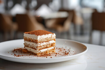 Delicious tiramisu on plate