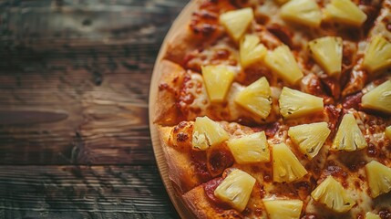 Fresh pineapple pizza closeup view