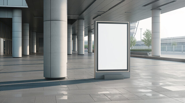 Empty white signboard mockup at a sports stadium entrance