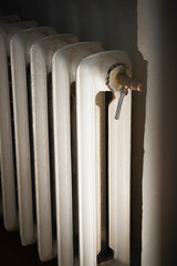 Retro style radiator, light and shadow play, background image