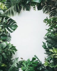 Fototapeta premium green leaves, flowers and herbs decorations on white with space for your text or picture