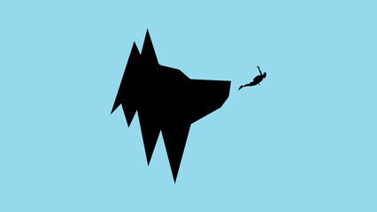 base jumper jumping from a cliff, black isolated silhouette