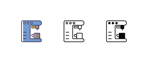 Coffee maker Icons thin line and glyph vector icon stock illustration