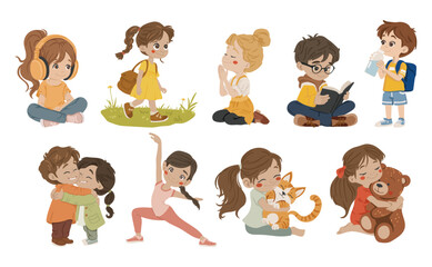 Different children's activities, Kids silhouettes vector, Abstract kids portrait vector, cute childrens isolated, adorable different kids, kids vector illustration	