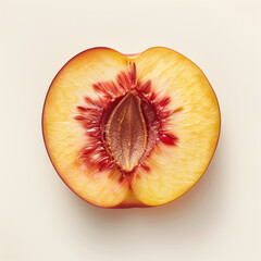 Moitié de nectarine jaune sans le noyau sur fond blanc