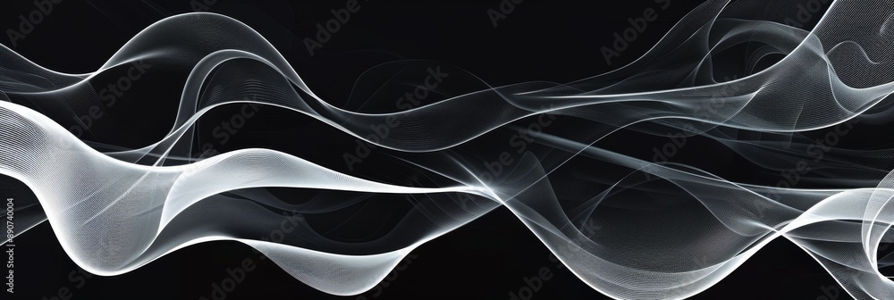 Poster the black background contrasts beautifully with white smoke wave patterns, creating ethereal flowing