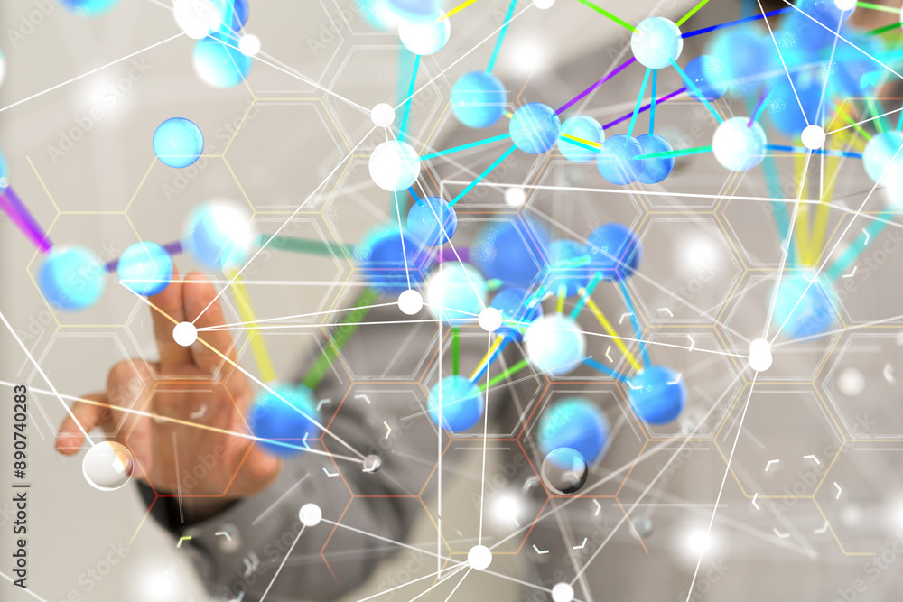 Aufkleber Abstract network of physical devices on the Internet using a network connection with statistics numbers 3d illustration