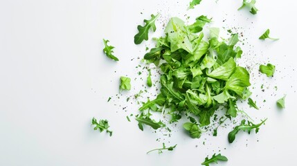 Fresh Green Salad Leaves on a White Background