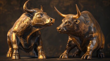 Two Bronze Bull Statues