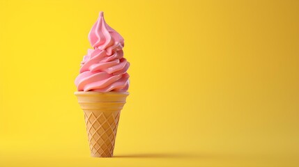 Light Red Ice Cream Cone on a yellow Background with Copy Space