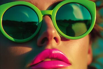 Close-Up of Woman Wearing Green Sunglasses