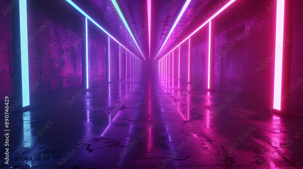 Poster 3d rendering featuring glowing lines and neon lights in an abstract psychedelic background character