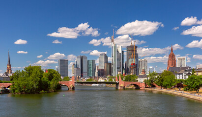 Fototapeta premium City embankment along the Main river in Frankfurt am Main on a sunny summer day, Germany