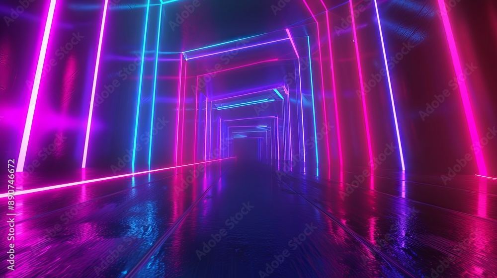 Poster 3d rendering featuring glowing lines and neon lights in an abstract psychedelic background character
