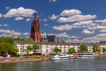 Frankfurt St. Bartholomew's Cathedral on the banks of the Main river on a sunny summer day, Germany