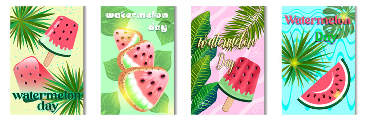 A set of posters for watermelon Day. Design of invitations, greetings, posters.