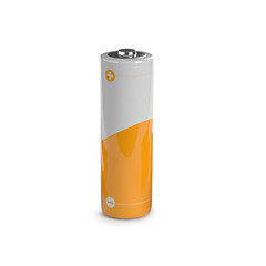 an orange and white battery design in the backdrop