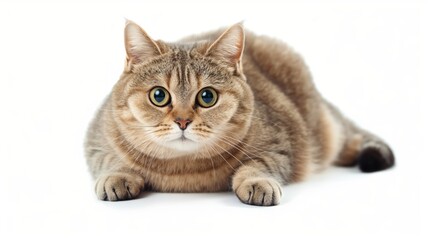 A chubby British Shorthair cat lying down