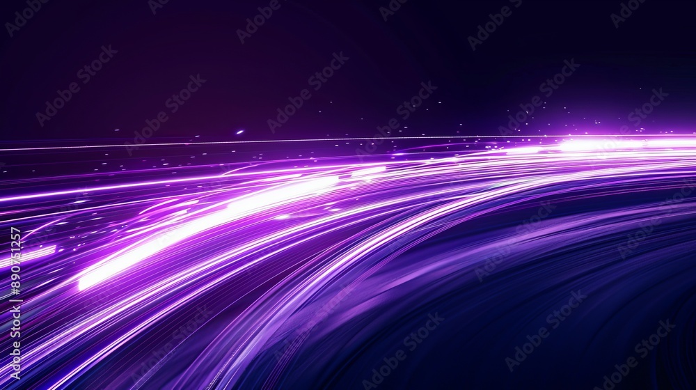 Poster abstract depiction of light lines indicating movement and speed adorned with purple sparkles represe