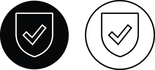 Shield with check mark icon set. Protection approve Security sign. Strong privacy tick shield. Tick mark approved. Flat and line style black vector collection isolated on transparent background.