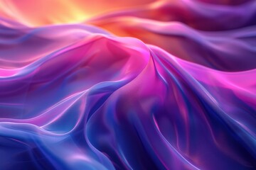 Obraz premium Vibrant Waves of Fluid Abstract Fabric in Dynamic Purple, Pink, and Blue Gradients with a Warm Light Glow IlluminatingAbstract