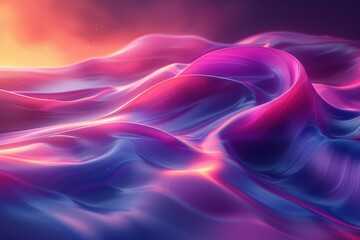 Obraz premium Abstract Digital Art Depiction of Fluid Waves in Vivid Neon Colors with Smooth Curves and Luminous Gradient in Sci-Fi DreamscapeAbstract