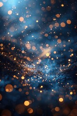 Fototapeta premium Abstract dreamy cosmic night landscape with sparkling bokeh lights and deep navy blue and warm gold hues evoking magical starlit atmosphereAbstract