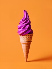 Fuchsia Ice Cream Cone on an orange Background