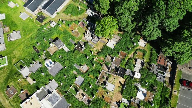 A view of Ireland from the air anda UAV Drone looking at the Famous Drumcliffe Church, Ireland in Sligo where Yeats is buried in his grave