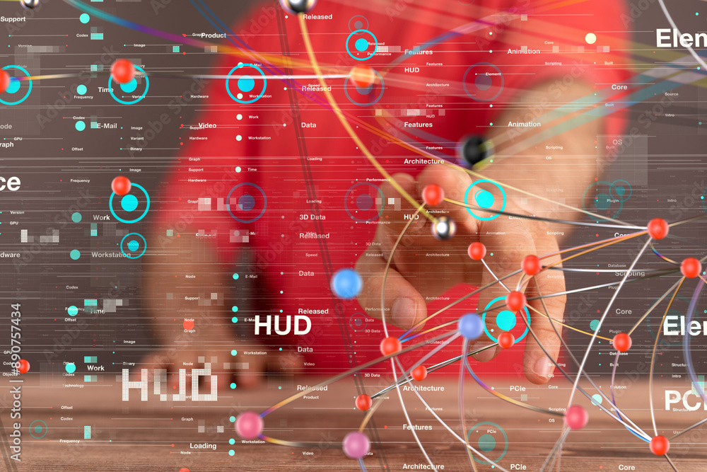 Poster neural network 3d illustration. big data and cybersecurity - 3d