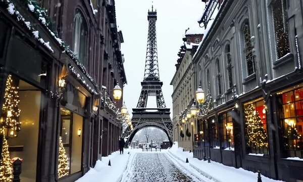 eiffel of paris in snow christmas day