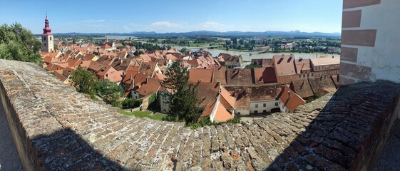 View over old town from the amazing Ptuj Castle in Slovenia - Ptuj Grad - medieval fortress built in the mid-12th century